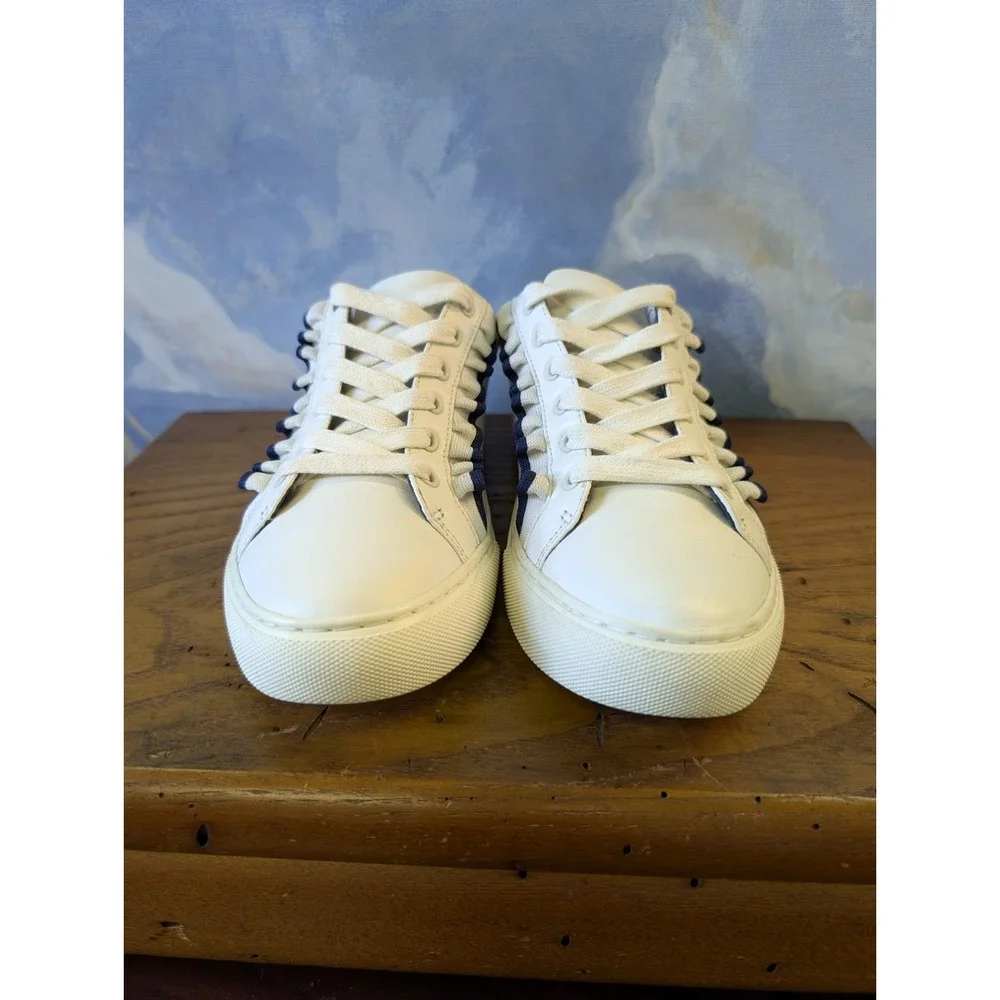 Tory Burch Sport White Blue Ruffle Leather Sneakers Women Size 7M